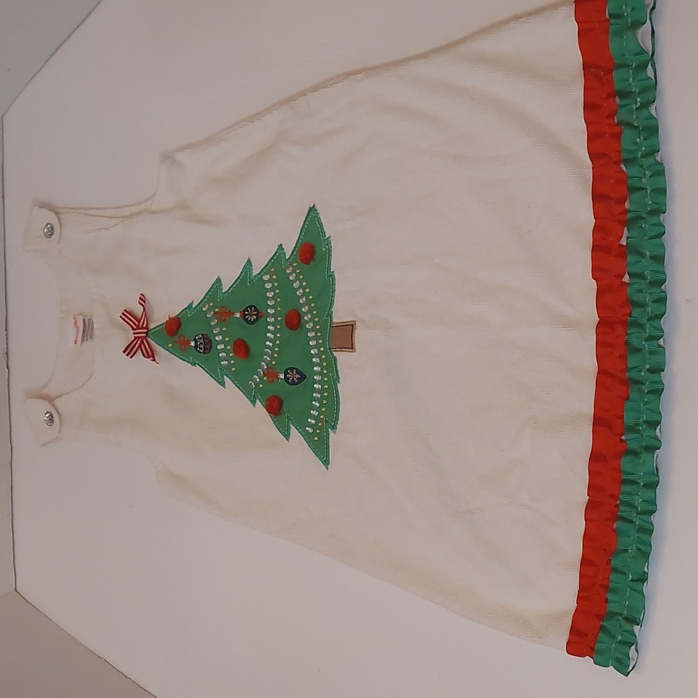 Nanette kids Corduroy Christmas Tree Jumper Dress with Ribbons Size 6X